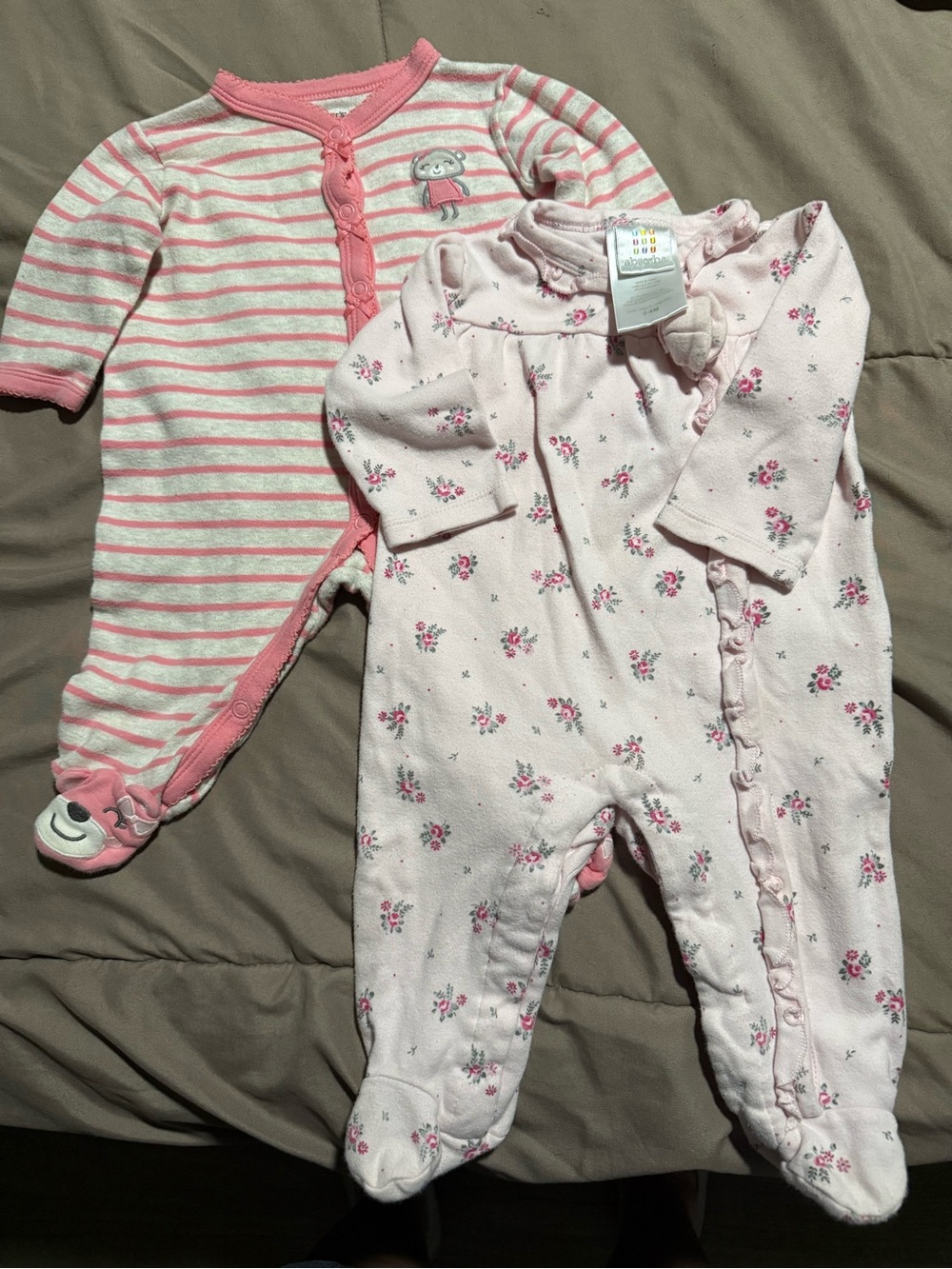 Baby Girls' Pink Floral & Stripe One-Piece Sleepers 3 months